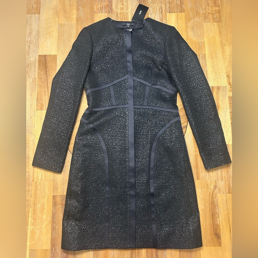 Hugo Boss Textured Black Long Sleeve Dress